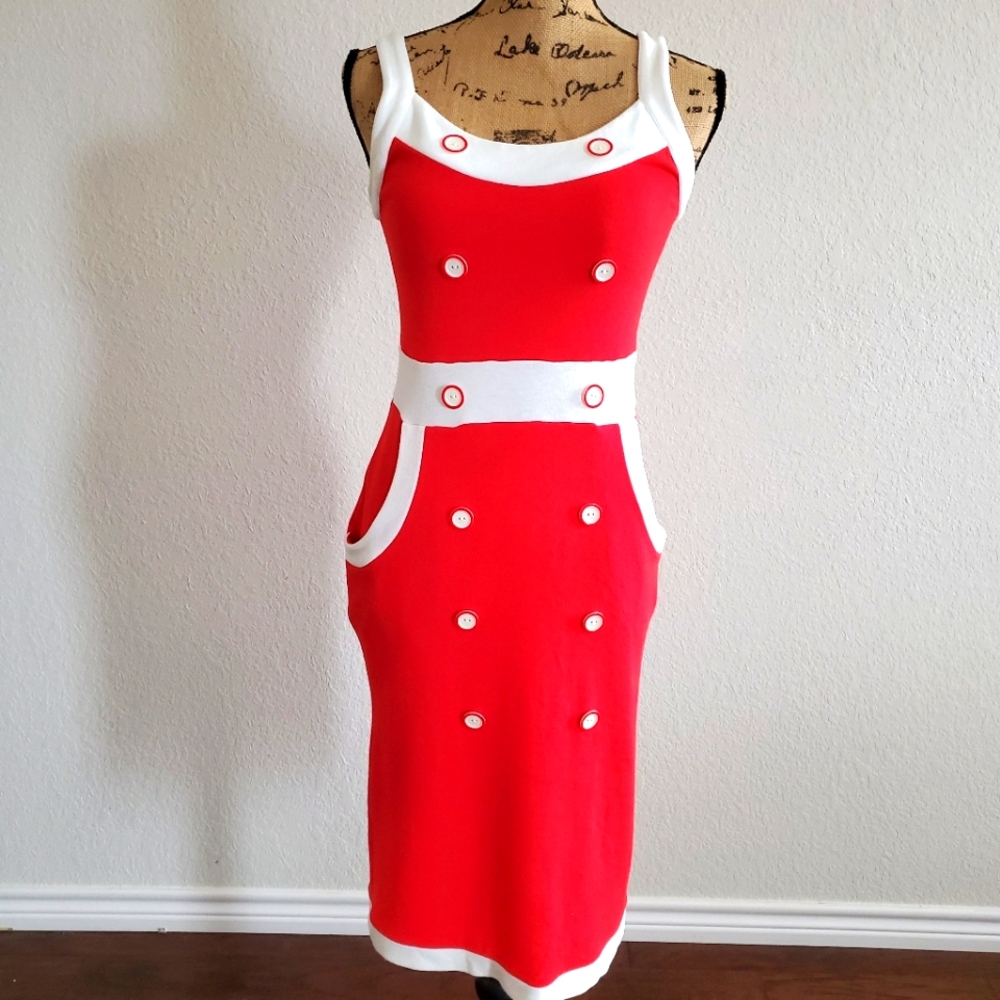 Womans Red and White Vintage look dress.